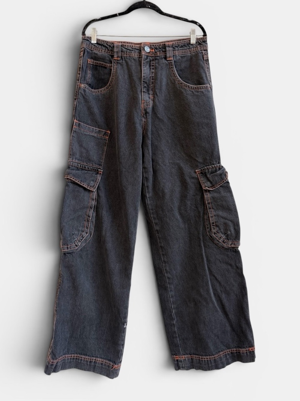 A.Lab black cargo pants orange stitching